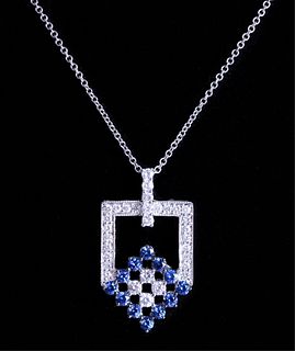 18K WG, Diamond & Sapphire Pendant Necklace