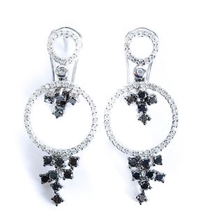 Pair, 14K White Gold Black & White Diamond Earring