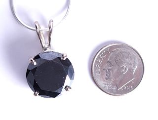 Sterling & 11 CT Black Diamond Pendant Necklace