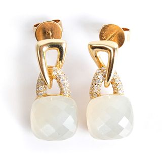 Pair, 14K YG Quartz & Diamond Earrings