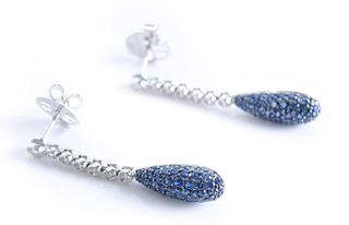 Pair, 18K WG Diamond and Sapphire Earrings
