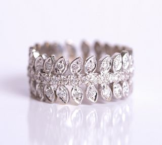 Custom 14K White Gold & Diamond Leafy Ring Band