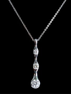 14K White Gold & Triple Diamond Pendant Necklace