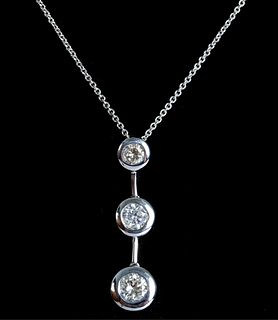 14K WG Triple Diamond Halo Pendant Necklace