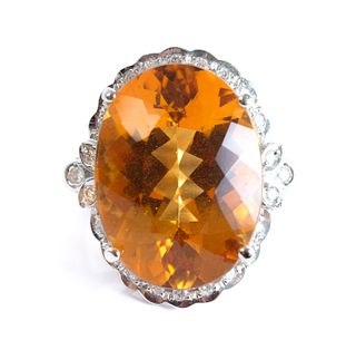 14K WG Diamond & Orange Gemstone Cocktail Ring