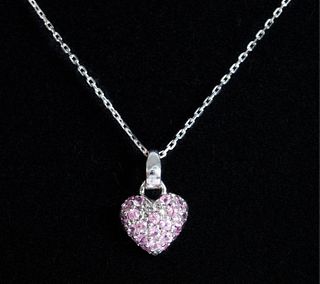 14K WG & Pink Sapphire Heart Pendant Necklace