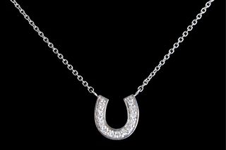 14K White Gold Horseshoe Diamond Pendant Necklace