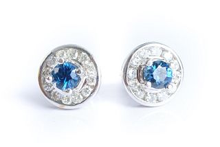 18K White Gold Sapphire & Diamond Stud Earrings