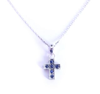 14K White Gold & Sapphire Cross Pendant Necklace