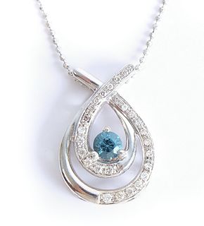14K WG Diamond & Aquamarine Pendant Necklace