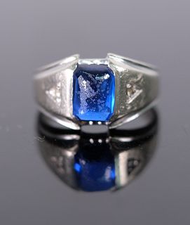 10K White Gold Blue Topaz & Diamond Ring