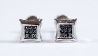Pair, 10K White Gold & Black Diamond Earrings
