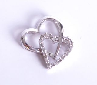 10K White Gold & Diamond Double Heart Pendant