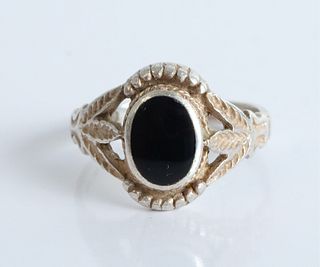Sterling Silver & Onyx Navajo Ring, Size 7 1/2
