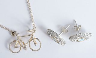 Italian Designer 925 Bike Necklace w/925 Earrings