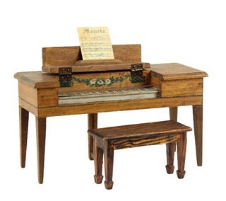 Doll House Piano Forte w/ Music and Bench