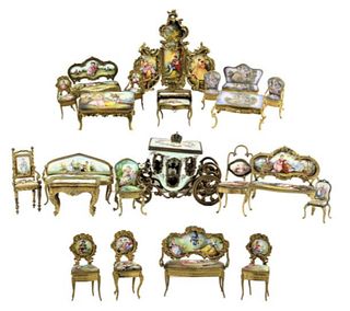 Large Collection Austrian Enamel Dollhouse Furniture