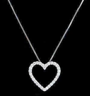 14K White Gold & Diamond Heart Pendant Necklace