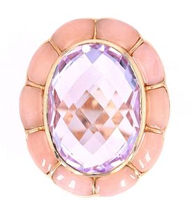 Amethyst and Pink Opal 14K Gold Ring