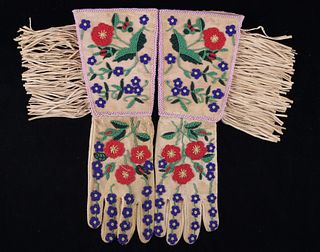 Santee Sioux Whimsical Beaded Gauntlet Gloves