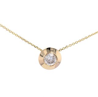 Mid Century Diamond & 14K Gold Pendant Necklace