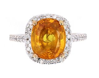 Vintage Yellow Orange Sapphire & Diamond 14K Ring