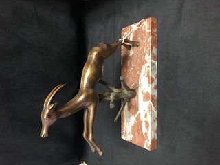 20th Century Bronze antelope on marble base