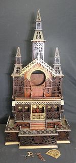 Antique Carved wood Cathederal Form Clock Case