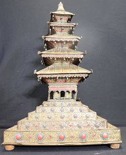 Antique Tibetan Coral And Turquoise Inlaid Temple.
