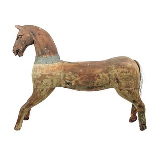 19th C. Carved Wooden Horse w/ Early Restorations