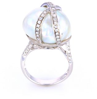 South Sea Baroque Pearl & Diamond 18K Gold Ring