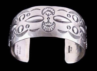 Navajo Allen Lee Sterling Silver Stamped Bracelet