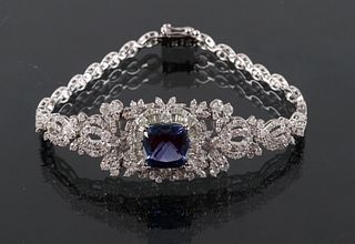 Art Deco Tanzanite & Diamond 14K Gold Bracelet
