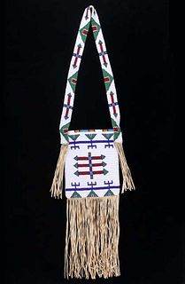 Lakota Sioux Fully Beaded Hide Bag w/ Beaded Strap