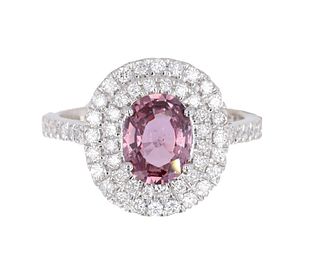 Purplish Pink Sapphire & Diamond 18K Ring