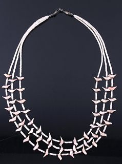 Navajo Carved Mother of Pearl Bird Effigy Necklace