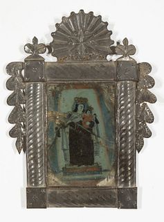 New Mexico, Tin Frame with Reverse-Painted Glass, ca. 1870
