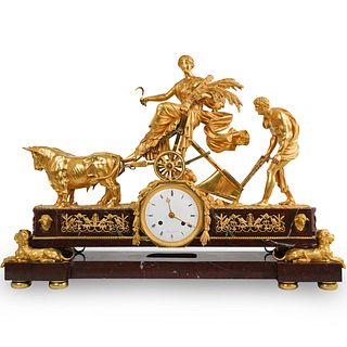 Rare 19th Ct. Gilt Bronze & Red Griotte Marble Mantle Clock