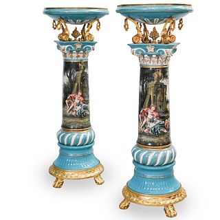 Pair Of Sevres Porcelain & Bronze Pedestals