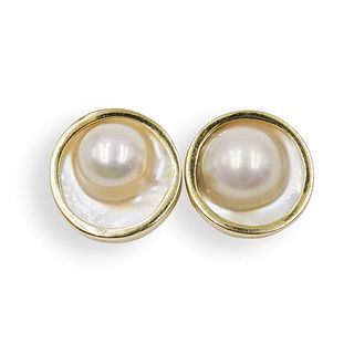 18K Gold Mother of Pearl Earrings