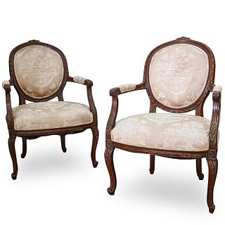 Pair Of Antique Wood and Embroidered Chairs