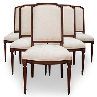 (6 Pc) Louis XVI Wood & Bronze Dining Room Chairs