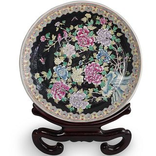 Large Chinese Famille Noire Porcelain Charger
