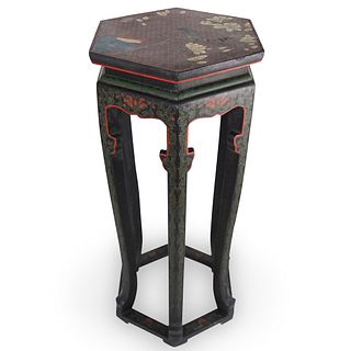 Chinese Lacquered Floral Pedestal