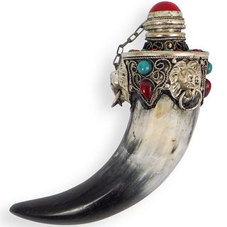 Tibetan Silver Plated Ox Horn Snuff Bottle