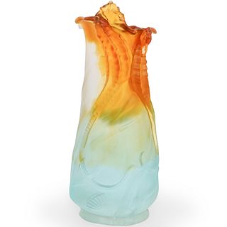 Pate De Verre Glass Seahorse Vase