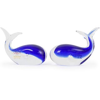 Pair Of Oggetti Murano Glass Whales