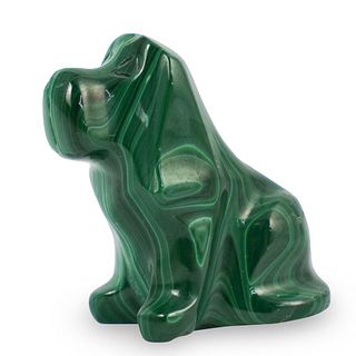 Carved Malachite Dog Figurine