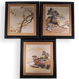 (3 Pc) Japanese Etched Framed Plaques