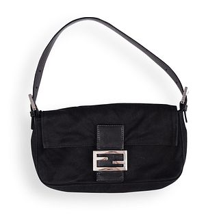 Fendi Nylon Black Baguette Shoulder Bag